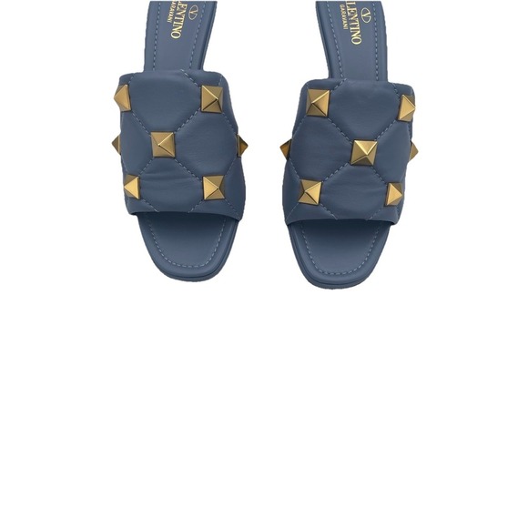 Valentino Garavani Blue Stone Roman Stud Quilted Slide Sandals Size 38.5 US 8.5 - Picture 3 of 12
